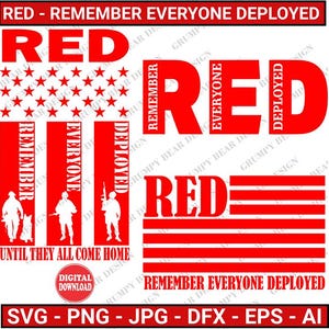 Recuerden a todos los que están desplegados, gráficos 3x, Svg ROJO, Svg Viernes Rojo, camiseta ROJA, rojo, descarga instantánea, láser, sublimación, impresión bajo demanda, POD