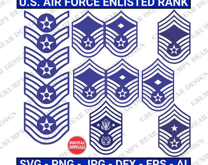 US Air Force Rank Insignia Chevrons, USAF Logo Digital Vector SVG, Png ...