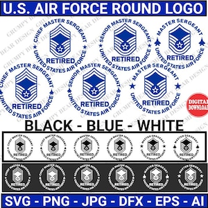 US Luftwaffe im Ruhestand, Luftwaffe im Ruhestand SVG, Blau Schwarz Weiß, Digitale Datei zum Herunterladen, Schneiden, Sublimation, Print on Demand