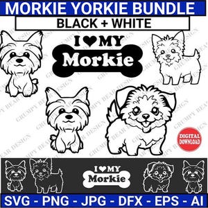 Yorkie Morkie Graphic Bundle, 5 gráficos, preto e branco, Morkie Svg, Yorkie Svg, arquivo de corte, sublimação, download digital, impressão sob demanda, POD