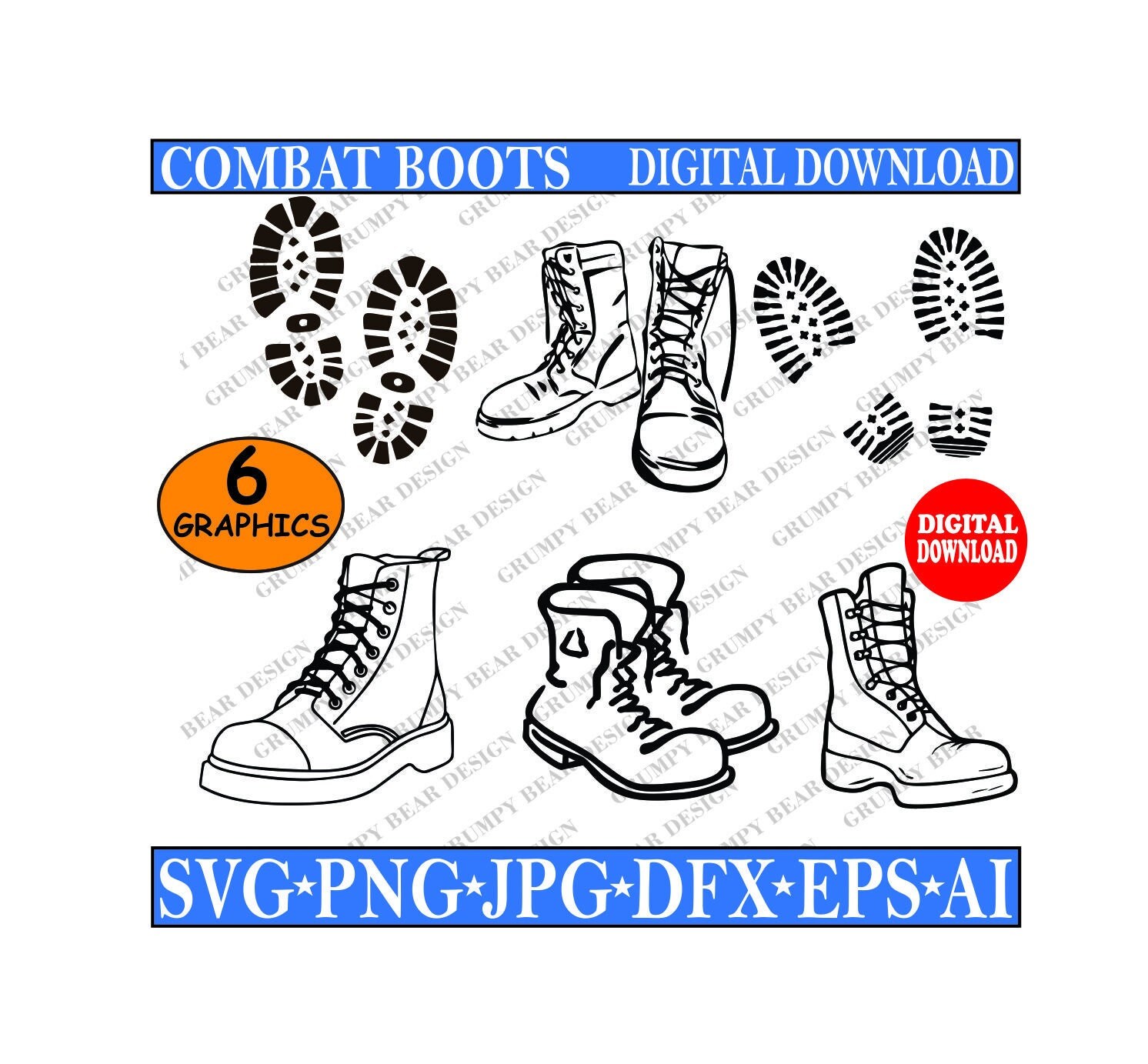 Combat Boots X6 Boot Prints Army Navy Marines Coast Guard Etsy