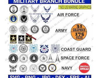 U.S. Military Branch Logos x 175 Files, Air Force, Army, Navy, Coast Guard, Space Force, Does NOT include Marine Logos, POD, Laser, Cricut