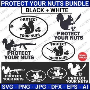 Protégez vos noix, 8 graphiques, noir et blanc, écureuil SVG Clipart écureuil, téléchargement numérique, fichier de coupe, impression à la demande, POD, Cricut, laser