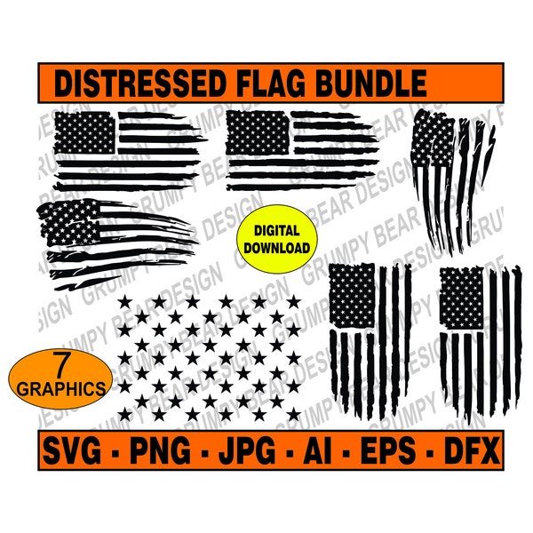 US American Flag, Distressed 7 Graphics, 50 Stars, Veteran, Military, Svg Png, Sublimation, Clip Art, USA, Instant Download, Print on Demand