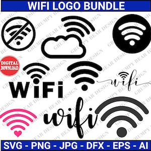 Wi-Fi Grafik-Bundle, Wi-Fi Starter Pack, Wi-Fi svg, 9x Grafik, Netzwerk, Lan, Wi-Fi-Logo, Cricut, Cut-Datei, Sublimation, Print on Demand, POD