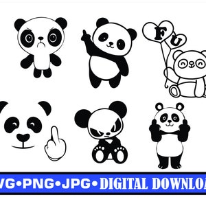Bad Panda x6 Graphic, Panda middelvinger, Digitale Download, Bumper Sticker, SVG, Laser, Cut File, Cricut, Print on Demand, POD, sublimatie