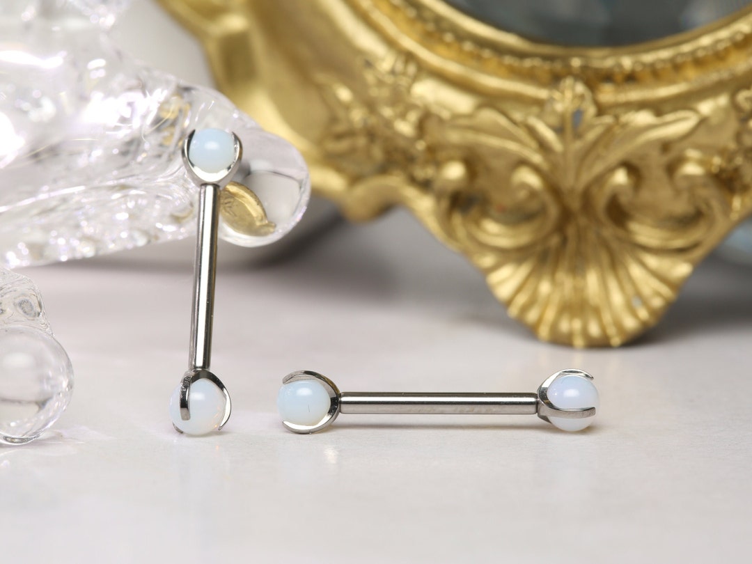 White Rainbow Nipple Bar Nipple Piercing 14G Nipple Bar Internally