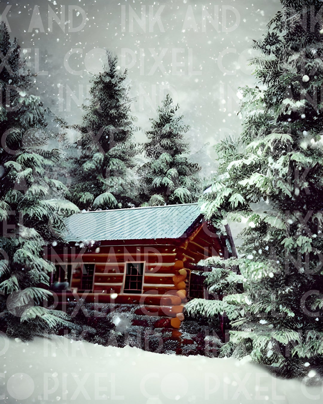 Cabin in a Winter Wonderland - Print - Etsy
