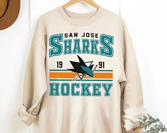 San Jose Sharks Sweatshirt Crewneck, Vintage Sharks shirt, San Jose Hockey Fan shirt, Hockey Tee, Retro San Jose Sharks Ice Hockey Sweater