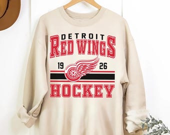 Detroit Red Wings Sweatshirt, Vintage Style Detroit Hockey Crewneck, Retro Detroit Red Wings Hockey Shirt, Retro Detroit Ice Hockey Sweater