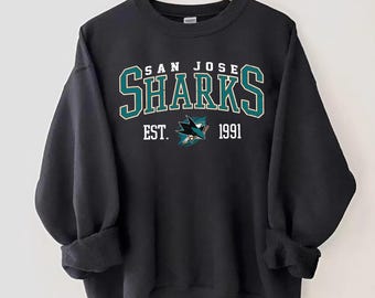 San Jose Sharks Sweatshirt Crewneck, Vintage Sharks shirt, San Jose Hockey Fan shirt, Hockey Tee, Retro San Jose Sharks Ice Hockey Sweater