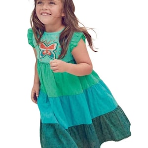 Mini Boden Girls&#39; Tiered Colourblock Dress Embroidered Dress- Green