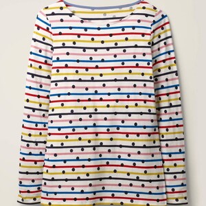 Mini Boden Girl&#39;s Multi Stripe Spotted Breton Top in Ivory Mix