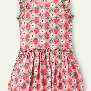 Mini Boden Girl's Frill Detail Jersey Dress In Red Strawberry (Slightly Defect)