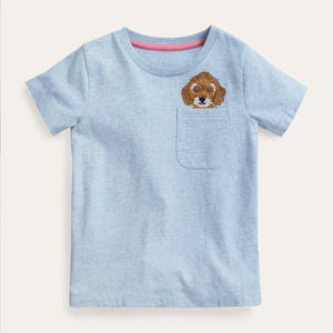 Mini Boden Girl's Animal Logo T-shirt in Surf Blue Dog (Slightly Defect)