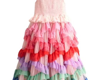 open lace back dress Layered Tulle Dress-Green Christmas Tree