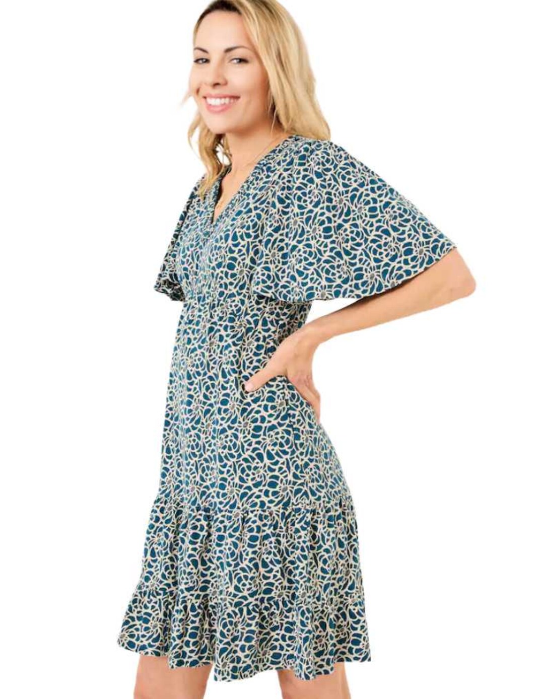 Ex Fat Face Women's Simone Jersey Wave Dot Dress in Blue (Defect) | UK