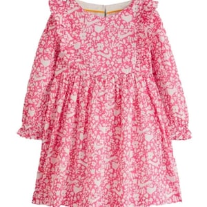 Mini Boden Girls&#39; Frill Tiered Woven Dress in Pink Woodland Toile