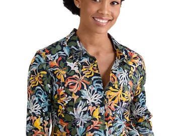 Ex Seasalt Women&#39;s Larissa Organic Cotton Shirt in Honeysuckles Martime
