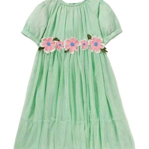 Mini Boden Girl&#39;s Flower Applique Dress in Green
