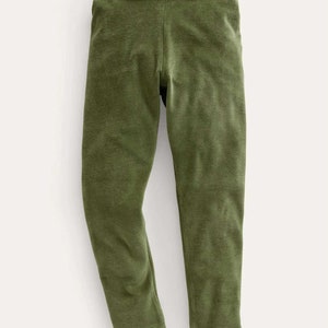 Mini Boden Girl&#39;s Full Length Sparkle Waist Velvet Leggings in Khaki Green