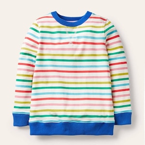 Mini Boden Girl&#39;s Retro Printed Sweatshirt in Multi Rainbow Stripe