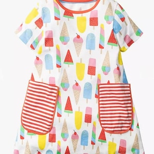 Mini Boden Girl's Short Sleeve Ice Cream Print Tunic in White (Slightly Defect)