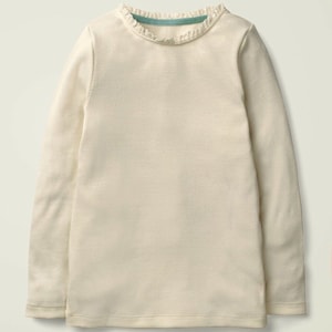 Mini Boden Girl's Lace Trim Ribbed Top in Ivory