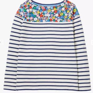 Mini Boden Girl&#39;s Everyday Breton Ditsy Floral Top in Multi