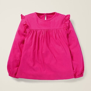 Mini Boden Girl&#39;s Floaty Printed Ruffle Top in Pink Yarrow