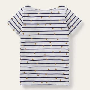 Mini Boden Girl&#39;s Gold Spot Breton T shirt in Ivory/Navy