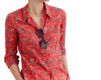 Seasalt Women&#39;s Short Sleeve Cotton Larissa Shirt in Red