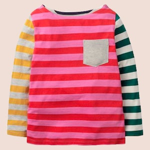 Mini Boden Girl&#39;s Hotchpotch Stripe Pocket T-Shirt in Multi