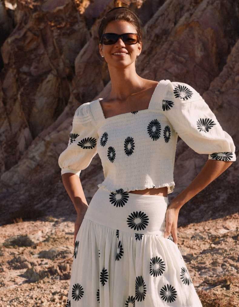 トップス soor ploom Emeline Blouse Daisy Print ME+EM Women's Cheesecloth Modern Daisy Print Blouse in White