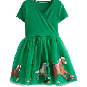 Mini Boden Girl&#39;s Unicorn Applique Tulle Dress in Green