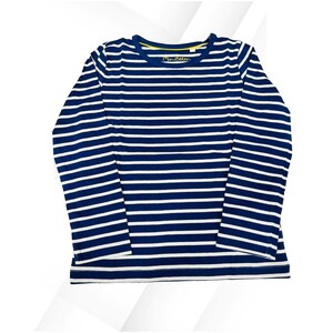 Mini Boden Kid&#39;s Long Sleeve Breton Stripe Top In Navy