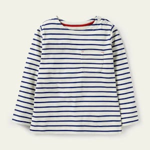 Mini Boden Girl&#39;s Long Sleeve Mariner Breton T-shirt in Ivory/Starboard Blue