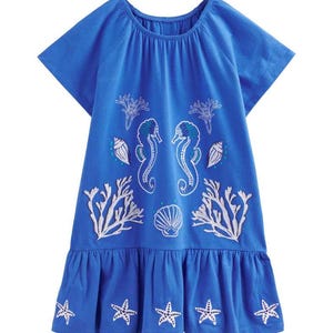 Mini Boden Girl's Relaxed Waist Jersey Dress in Cabana Blue