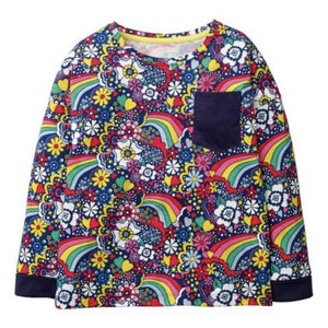 Mini Boden Girl&#39;s Pocket Printed T-Shirts In Navy Rainbow Mix