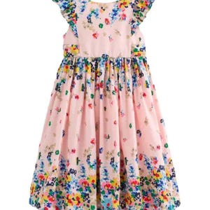 Mini Boden Girls&#39; Floral Printed Bow Back Midi Dress in Blossom Pink