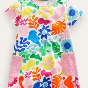 Mini Boden Girl&#39;s Short-sleeved Printed Tunic in Multi Holiday Floral