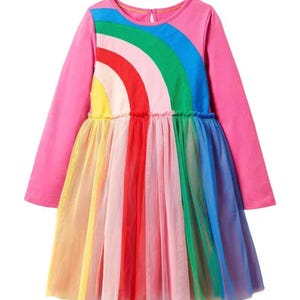 Mini Boden Girl&#39;s Long Sleeve Rainbow Tulle Dress in Multi