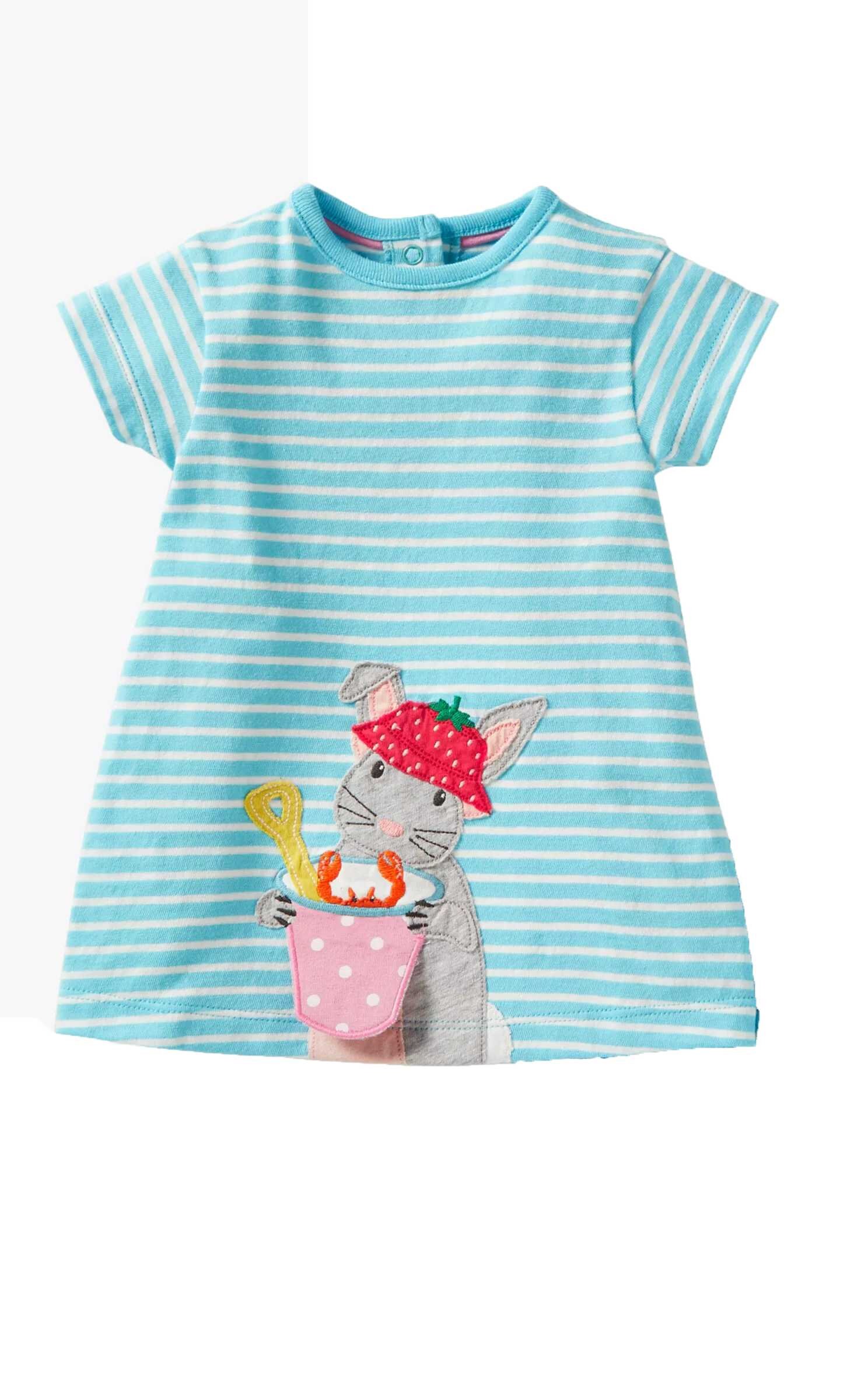 Baby Boden Bunny Applique Stripe T Shirt Dress in Light Blue