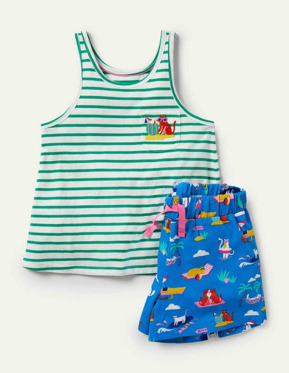 Mini Boden Fun Pocket Pyjama Set in Moroccan Blue Holiday Cats slightly Defect Etsy Canada