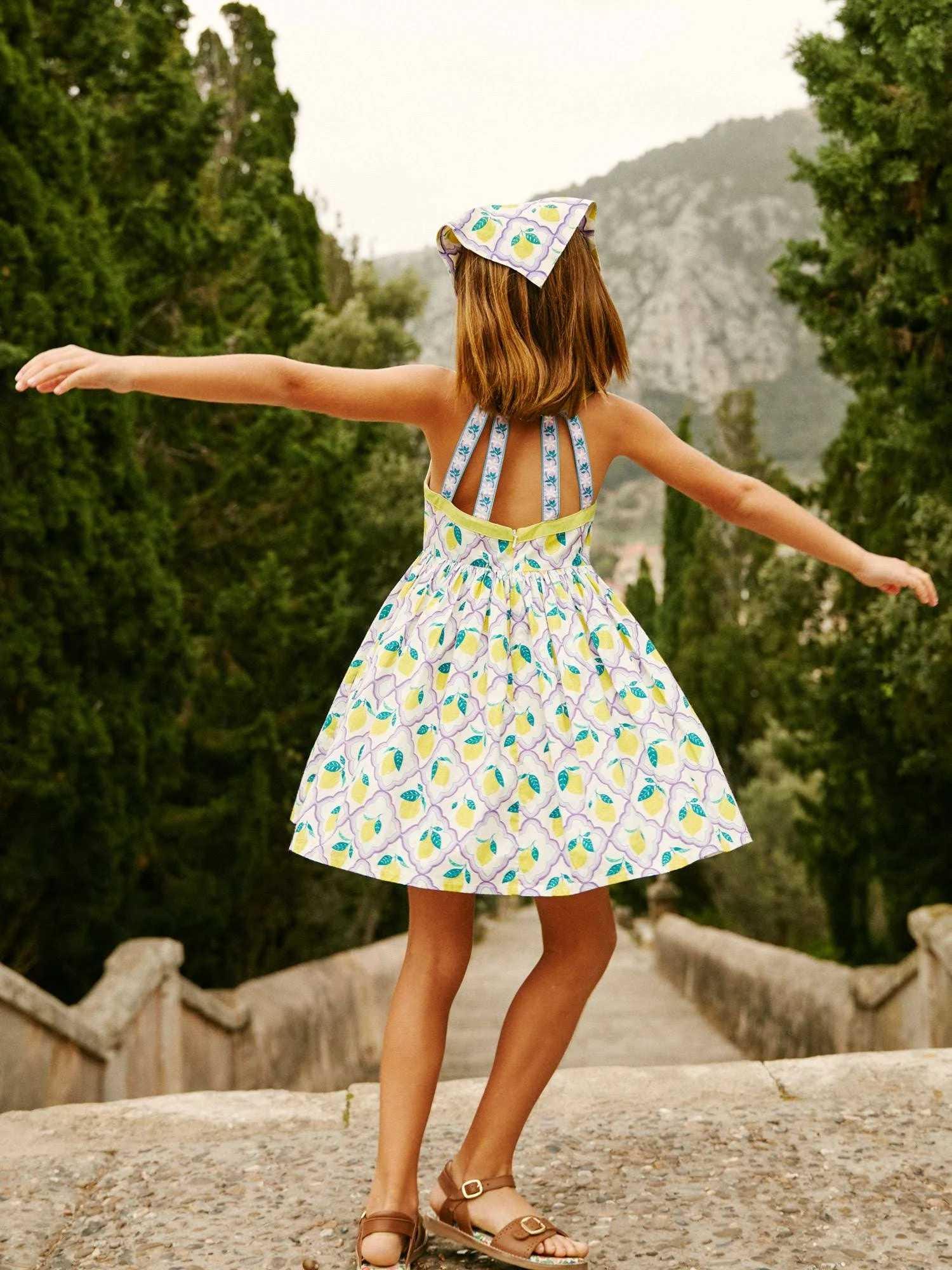 Mini Boden Girl's Sleeveless Back Detail Dress in Lavender Lemon