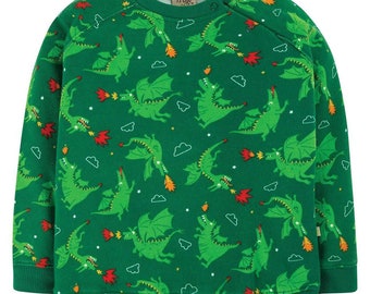 Frugi Kids Dragons Rex Jumper in Green (Slightly Defect)