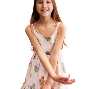 Mini Boden Girl&#39;s Tiered Twirly Sundress in Pink Woodblock Floral