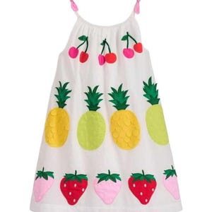 Mini Boden Girl&#39;s Cotton Strappy Applique Dress in Soft Ivory Fruit