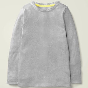 Mini Boden Girl&#39;s Lace Trim Ribbed Top in Grey