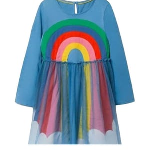 Mini Boden Girl&#39;s Long Sleeve Rainbow Tulle Dress in Blue